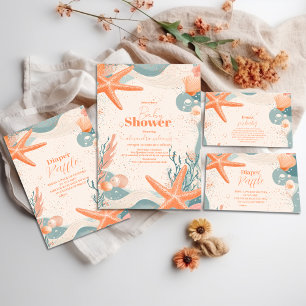 Cartão De Informações Beach Seashells Elegante Diapper Raffle