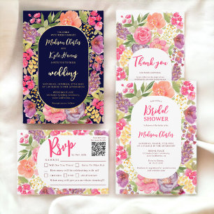 Cartão De Agradecimento Casamento chic com guião floral brilhante da Bohem