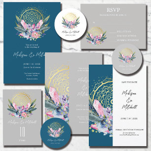 Mandala Dourada Convite de Casamento Boho com Cris