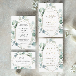 Convites Casamento Dourado Geométrico de Folhagem de Granja