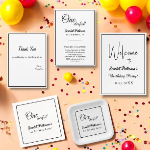 Cartão De Agradecimento Primeiro aniversario Elegante Branco E Preto Chic 