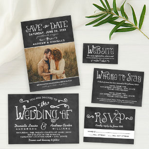 Convites Casamento Rustic Black Chalkboard