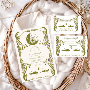 Convites Vintage Celestial Chá de fraldas Botânico