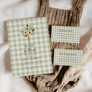 Convites Chuva de Bebê Outono em Flor Gingham Girassol Baby