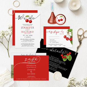 Cartão RSVP Casamento De Cerejas na moda Red E White Bonito