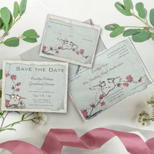 Convites Vintage Cherry Blossom Love II Peach Mint