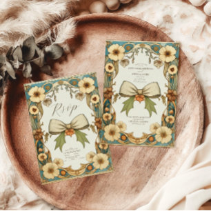 Cartão RSVP Chic Vintage Floral Art Nouveau Casamento