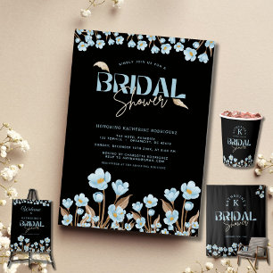 Adesivo Chá de panela Floral de Cor Azul Elegante Preto