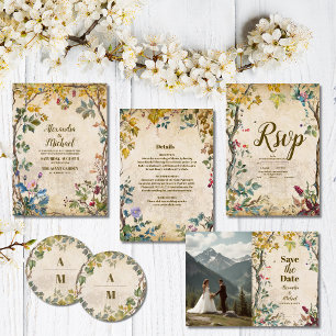 Cartão De Informações Boho Autumn Wildflower Botanical Weding
