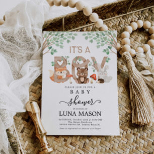 Convites É um Chá de fraldas de Garoto Woodland