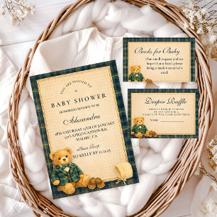 Convites Chá de Bebê do Ursinho Elegante e Arrumadinho