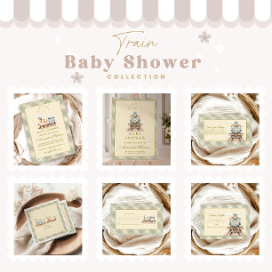 Convites Chá de fraldas do comboio verde aquarela