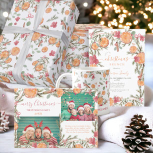 Papel De Presente FEST Orange Pine floral Watercolor Foliday