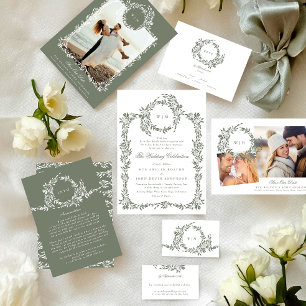 Convites Wreath Monograma Sage Green Elegant Casamento