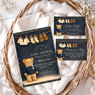 Cartão De Informações Sorteio de Fraldas de Urso Teddy Xadrez Elegante