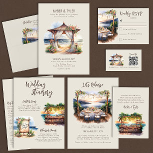 Convites Sunset Beach Floral Pagoda Summer Wedds