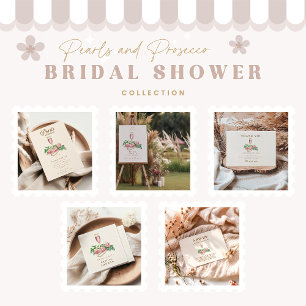 Cartão De Agradecimento Pearls de Rosa Blush e Chá de panela Prosecco