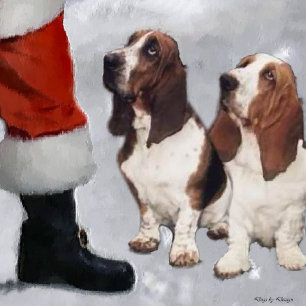 Cartão De Festividades Presentes de Natal de Caça-Basset