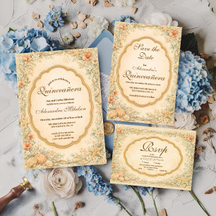 Cartão RSVP Quinceañera Vintage Costeira de Conchas