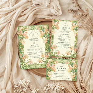 Cartão RSVP Art Nouveau Pink Sweet Pea Weding
