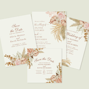 Convites Casamento de Grass Floral Pampas Moderno Boho Chic