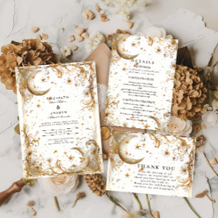Convites Casamento Celestial Ouro Branco Lua e Estrelas
