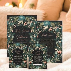 Cartão De Agradecimento Chá de fraldas Amarelo Verde Elegante, cor-de-rosa