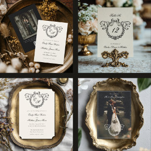 Reserve A Data Casamento Elegante com Código QR Monograma Francês