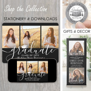 Convites 4 Festa de formatura Preta e Branca de Colagem de 