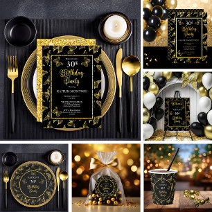 Convites Partido Elegante Black Dourado Butterflies anivers