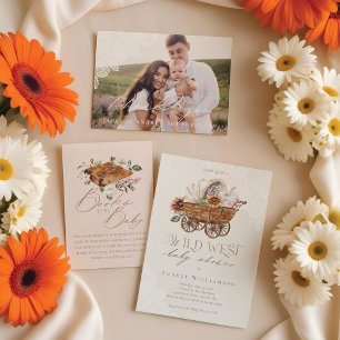 Convites Boho Watercolor Western Rocking Horse Chá de frald