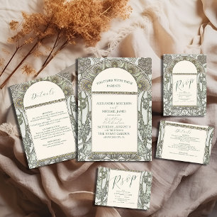 Cartão De Informações Casamento Bougainvillea Green Art Nouveau Mucha