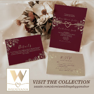 Convites Vintage Dourado e Burgundy Wedding