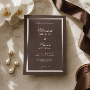 Convites Casamento Clássico Dinheiro Antigo Marrom Escuro