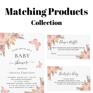 Convites Borboleta-chá de fraldas pampas rosa de luxo