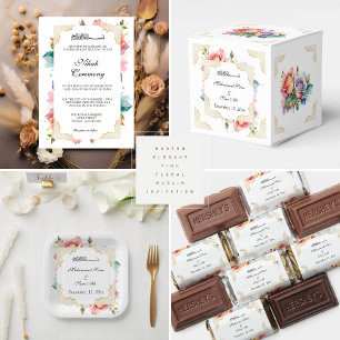 Convites Muçulmano Floral Cor-de-Rosa Esbranquiçado Moderno