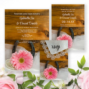 Pink Daisy Horserrady Country Western Wedding RSVP