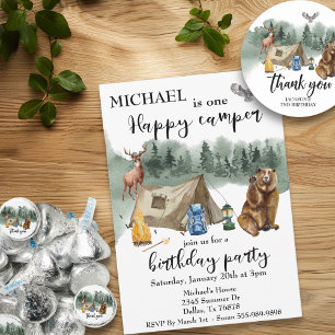 Adesivo Feliz Camper Bear Obrigado Aniversário Favor