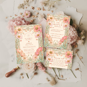 Convites Casamento no Jardim de Papoulas Pastel