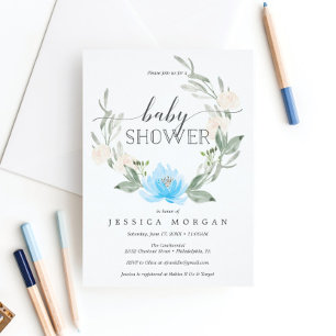 Convite para Chás de Chá de fraldas Azul Pastel