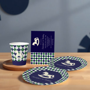 Convites Cavalo Mecedor Preppy Argyle 1º Aniversário