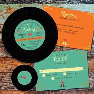Convites Casamento de Registro de Vinil Retro Moderno