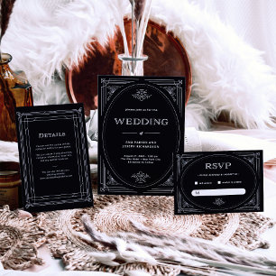 Convites Deco Moderno   Casamento preto e branco Elegante O