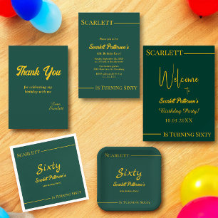 Convites Elegante Chic Green E Dourado Luxo 60º Aniversário