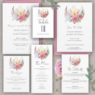 Reserve A Data Boho Moon Crystals Penas Flores Rosa Casamento