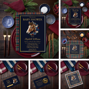 Cartão De Informações Pístria Equestre Floral Blue Fralda Raffle