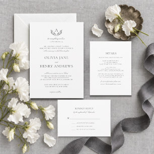 Convite de Casamento Católico Olivia Clássico Cinz