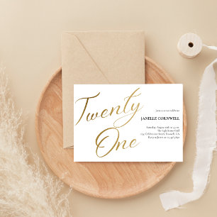 Porta-lata Aniversário de 21 anos minimalista branco e Dourad