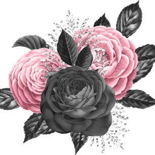 Convites Chá de Casais de Inking Floral Preto, Rosa e Luxo