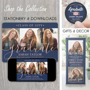 Convites 4 Festa de formatura de fotos, Marinho azul e scri